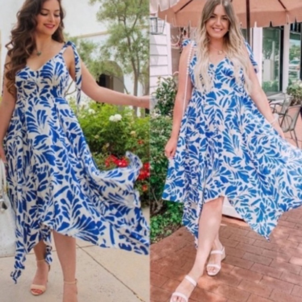 Alexis For Target Botanical Blue Asymmetric Dress XS - Picture 2 of 12